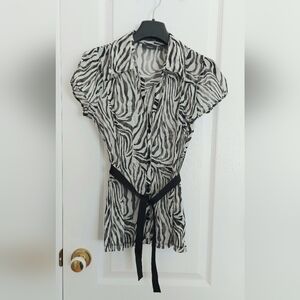 Mexx Black and White Zebra-Stripe Sheer Top